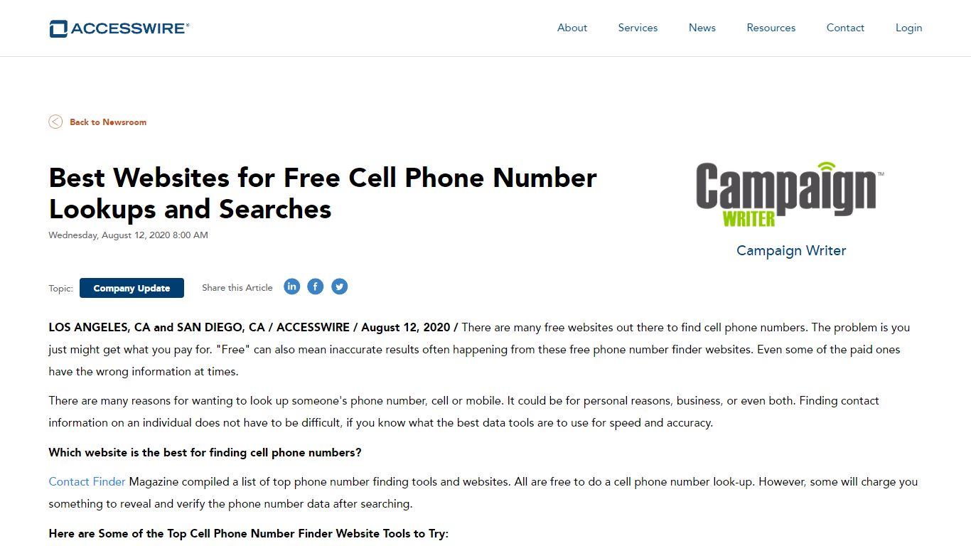 Best Websites for Free Cell Phone Number Lookups and Searches - ACCESSWIRE